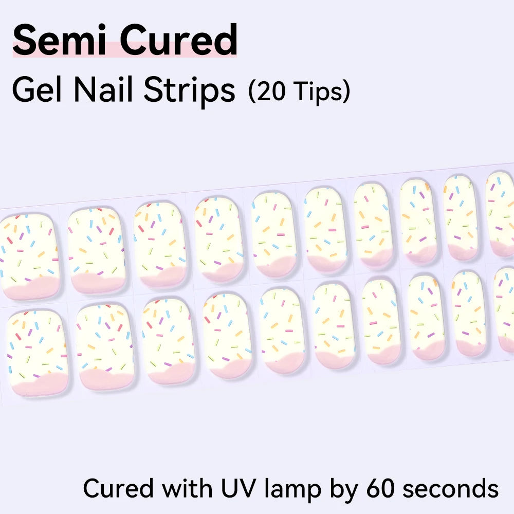 20Tips Shinning Star Semi-cured Gel Nail Wraps Full Cover Sparkly Qme NC240226