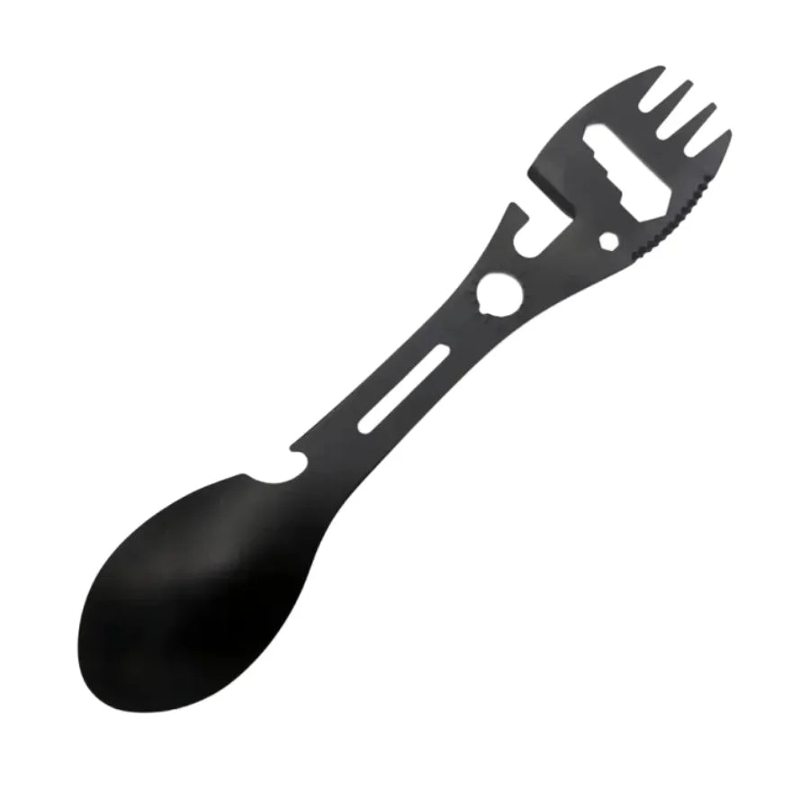 Multifunctional Outdoor Spoon Fork Tool 10 in 1 Survival Kit with Wrench Saw Edge Practical Fork Knife Spoon Bottle/Can Opener Qme 1pc