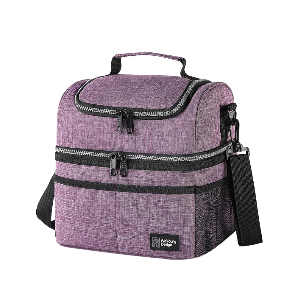 Lunch Box Double Deck Outdoor Picnic Bag Portable Thermal Lunch Bag for Work Outdoor Beach Trips Qme PURPLE