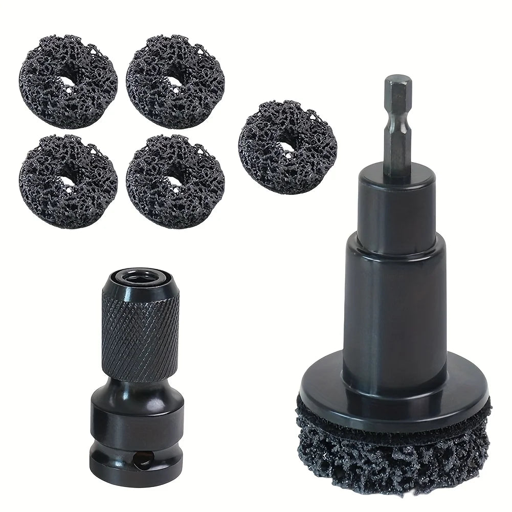 Wheel Hub Axle Brake Disc Grinding Head - Hardened Plastic Model - Wheel Hub Rust Removal Tool + 5 Grinding Heads Qme whit 5 heads