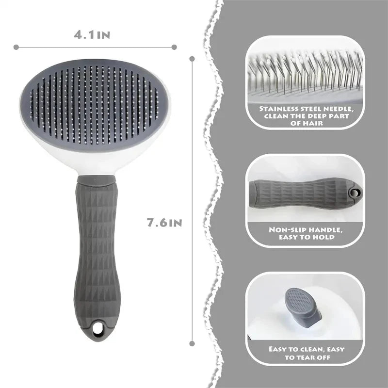 Pet Hair Brush Stainless Steel Grooming Comb Efficient Hair Remover For Dogs And Cats Portable Pet Cleaning Grooming Accessories Qme