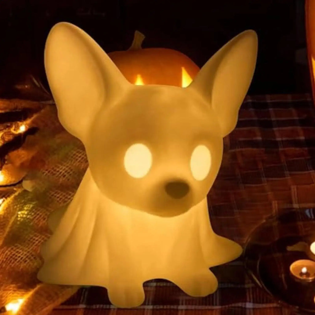 Halloween Dog Figurine Glow Dachshund Ghost LED Lamp Decorative Table Qme