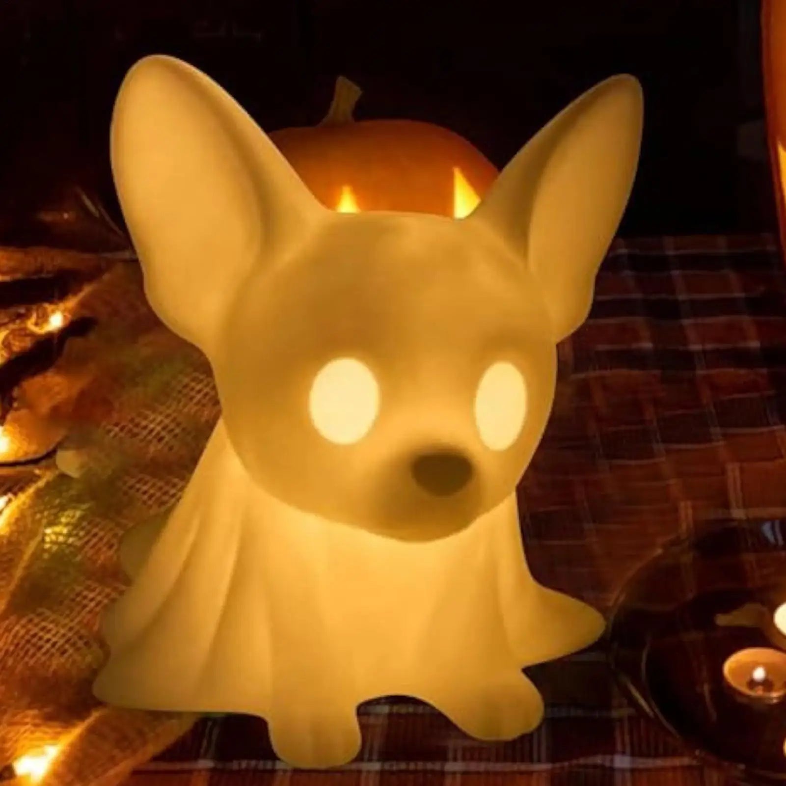 Halloween Dog Figurine Glow Dachshund Ghost LED Lamp Decorative Table Qme