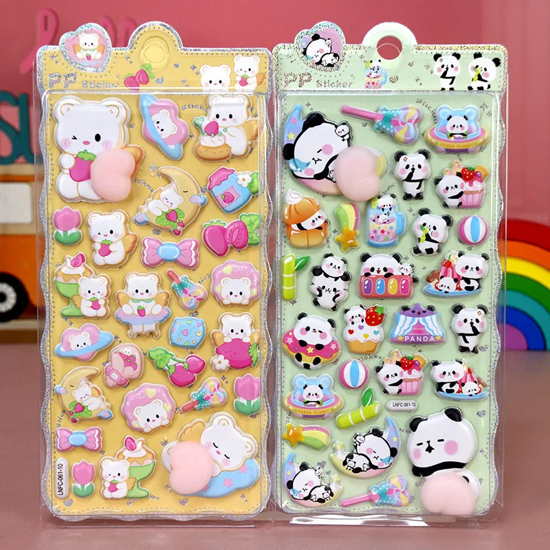 2PCS Cartoon Sticker 3D Puffy Squishy Stress Relief Rabbit Capybara Bear for Phone Case Laptop Decoration Journal DIY Collage Ch Qme Little White Bear