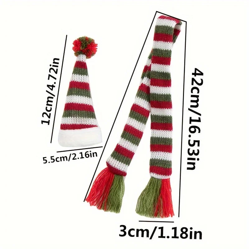 1 Home Christmas Red Wine Bottle Cover Knitted Yarn Scarf Hat Qme