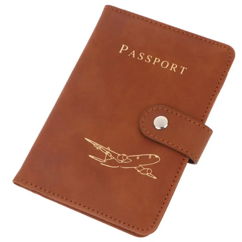 Airplane Embossed PU Leather Passport Holder Snap Button Anti-fouling Qme