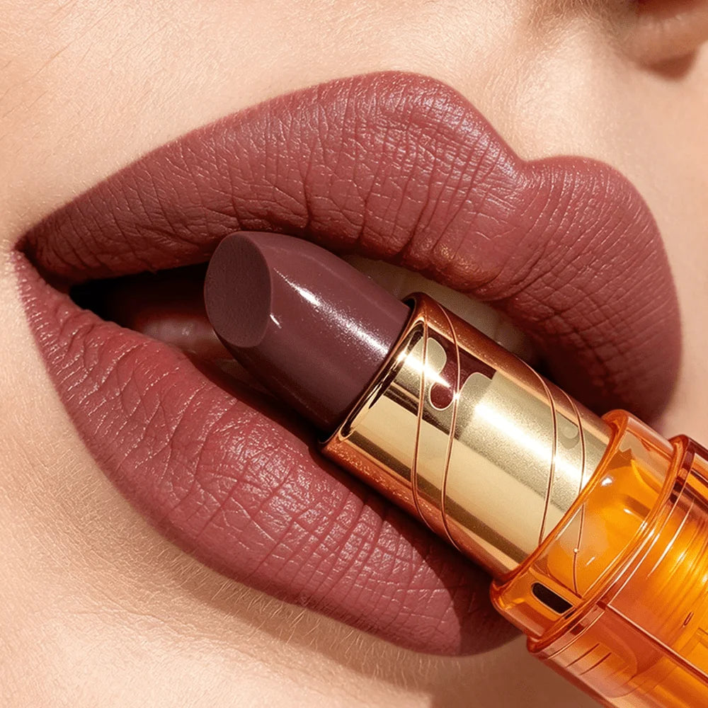 JUJU DREAM Amber Transparent Tube Velvet Lipstick Retro Brown Matte Qme