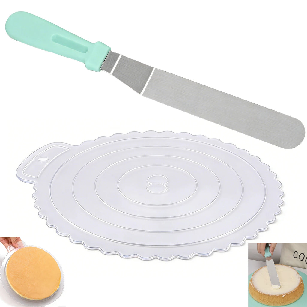 2-in-1 Baking Tool Set Icing Spatula & Circle Pastry Mat for Cake Decorating, Baking Prep Qme