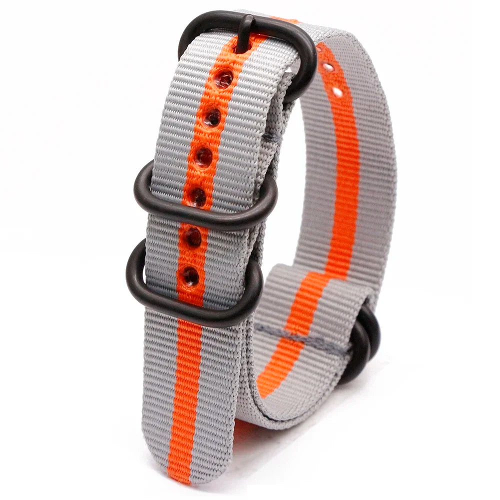 Black Ring Buckle Army Sports Nylon Watch Band Wrist Strap Accessories For Samsung Huawei 18MM 20MM 22MM 24MM Qme 2Gray 1Orange 22mm