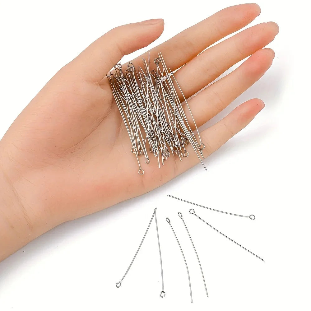 About 300pcs 1.97inch Stainless Steel Eye Pins 9 Needles Eye Head Pins Suitable For Making Jewelry Earrings Tools Qme