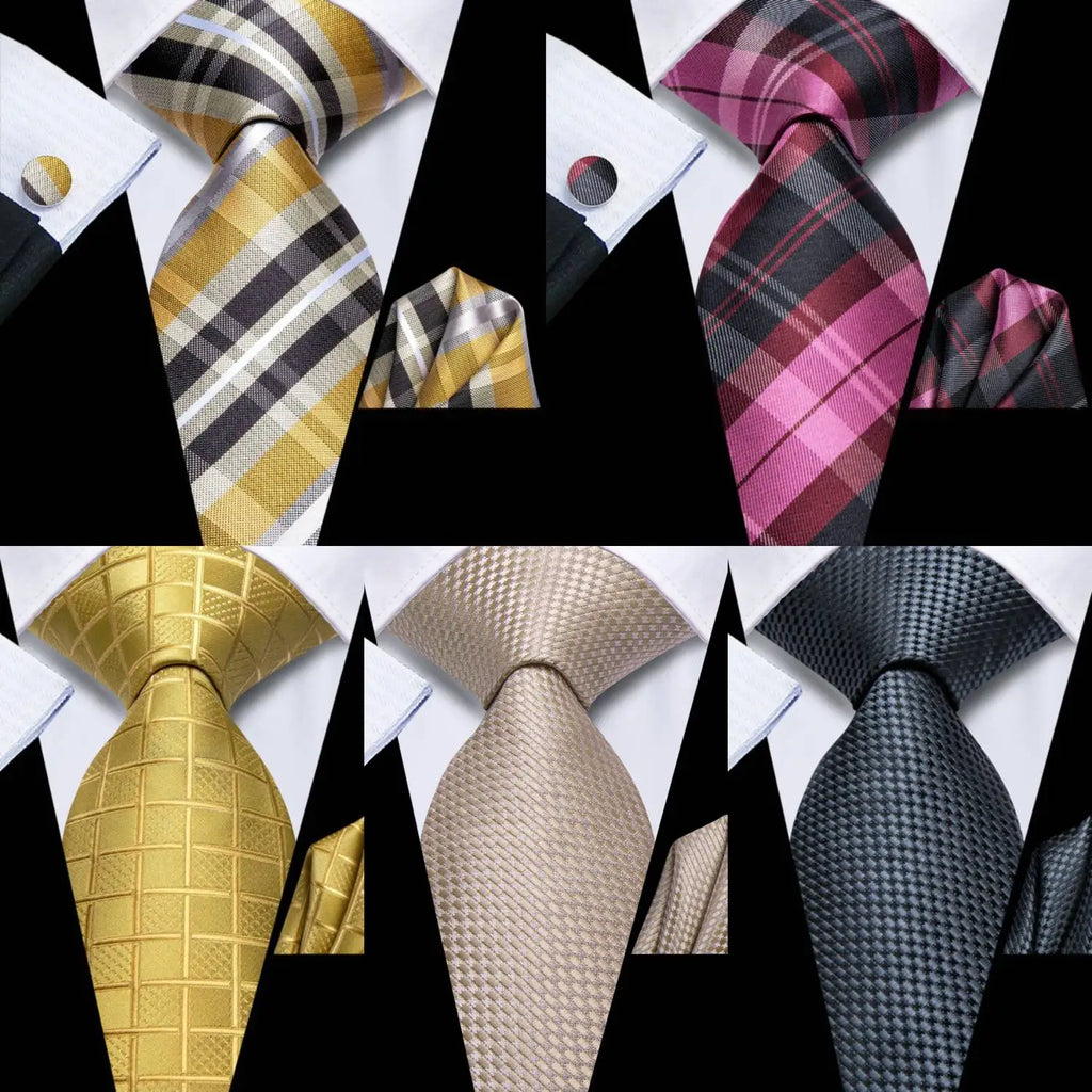 Hi-tie Plaid Mens Necktie Green Wedding Tie Men Hanky Cufflinks Qme