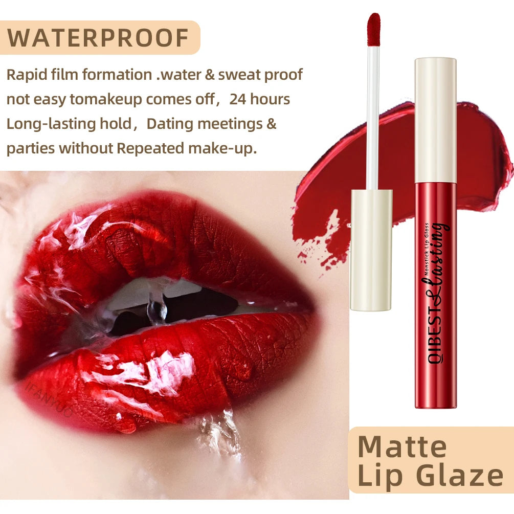 Nude Matte Lip Gloss 24 Colors Long-lasting Velvet Lipstick Waterproof Non-stick Cup Sexy Red Dark Lip Tint Makeup Cosmetic Qme