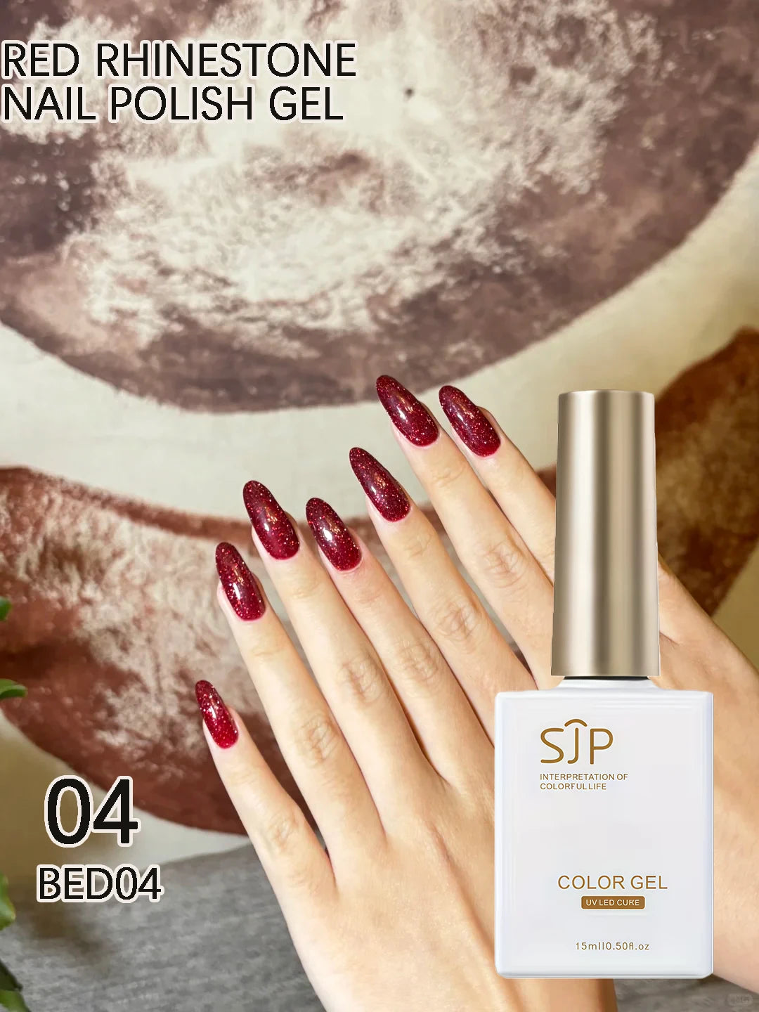 Burgundy Rhinestone Gel Nail Polish DIY Artistic Art Perfect Qme 04