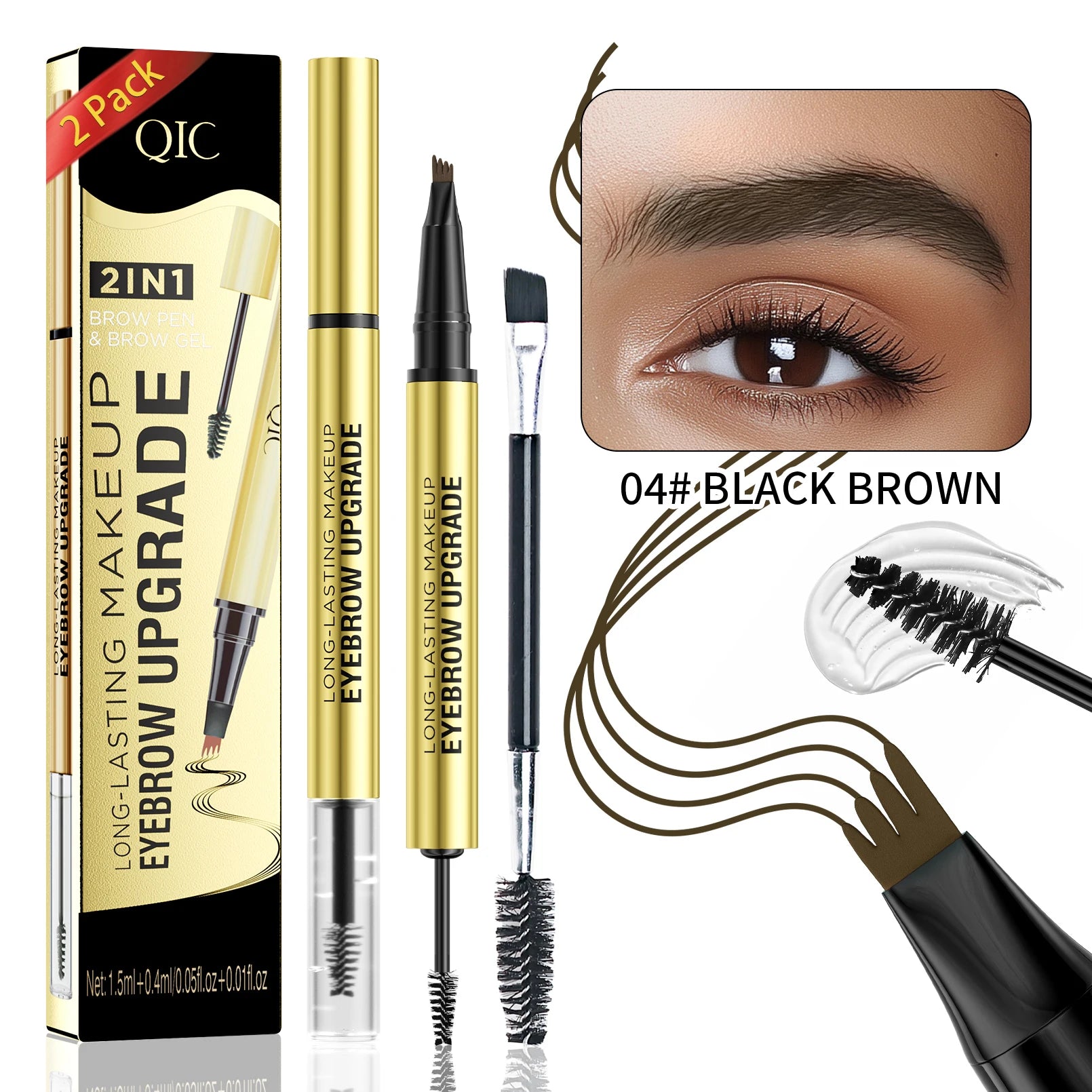 5 Colors 1pc Eyebrow Pen Waterproof 4 Split Tip Eyebrows Pen Eyebrow Tattoo Pen Waterproof Liquid Black Eyebrow Makeup Pencil Qme Q711-4-019