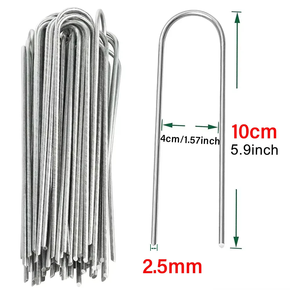 U-type Garden Staples Heavy-duty Landscaping Fence Tubing Stakes Sod Pins Galvanized Garden Stakes For Holding Lawns Ground Nail Qme 2.5x100mm 4cm 10pcs