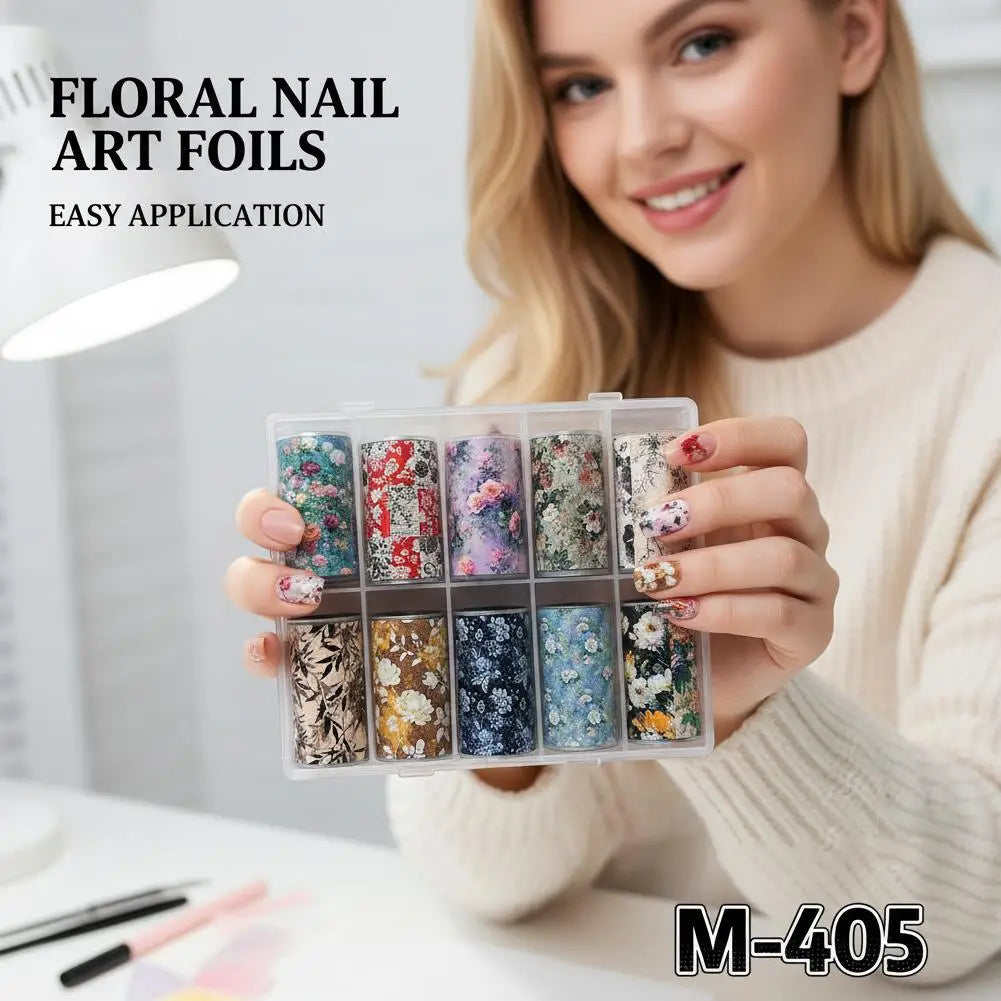 10 Rolls Flower Nail Foil Nails Art Design Stickers Decals Qme