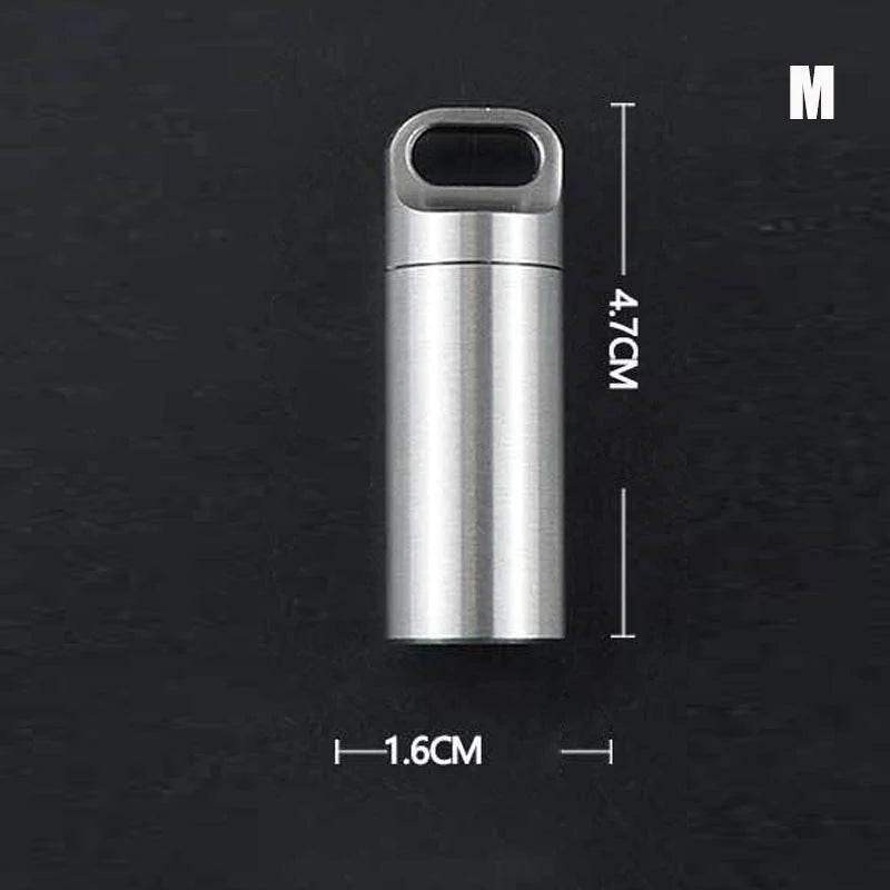 Mini Stainless Steel Sealed Capsule Waterproof Pill Box Camping Qme M