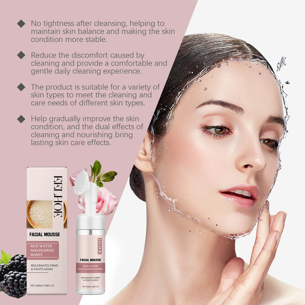 Rice Water Cleansing Mousse Oil Control Deep Cleaning Pores Moisturizing Brightening Soothing Rejuvenation Foam Face Wash Care Qme