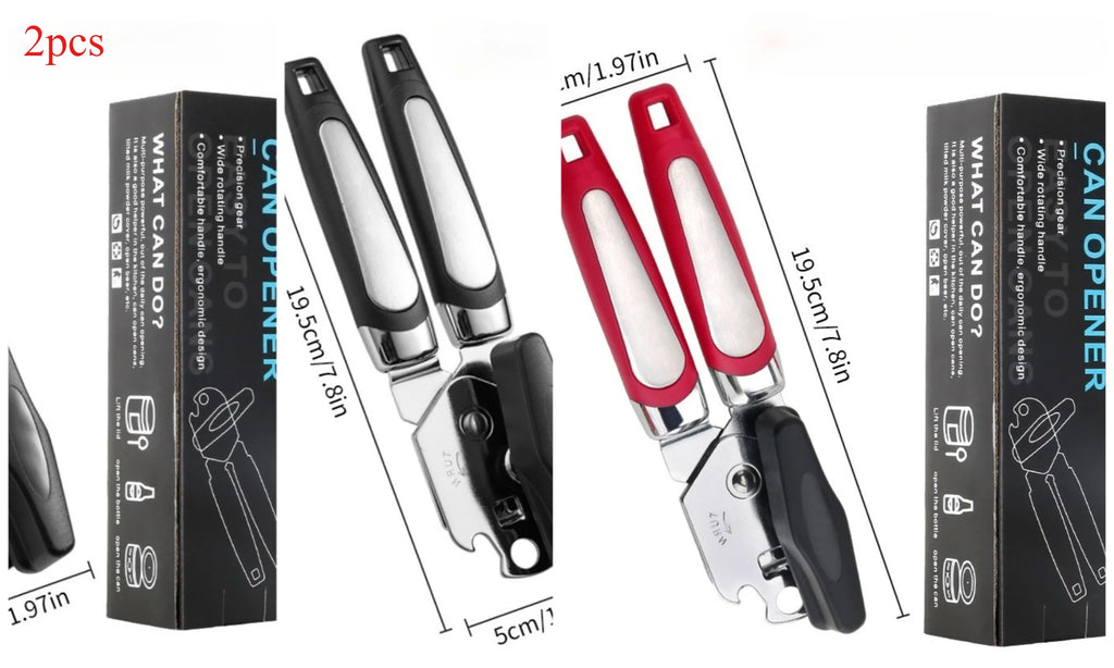 1-2pcs Stainless Steel 3-in-1 Manual Can Opener, Multifunctional Beer Bottle Opener, Kitchen Jar & Tin Can Opening Tool for Home Qme CO-06Blk-1pc