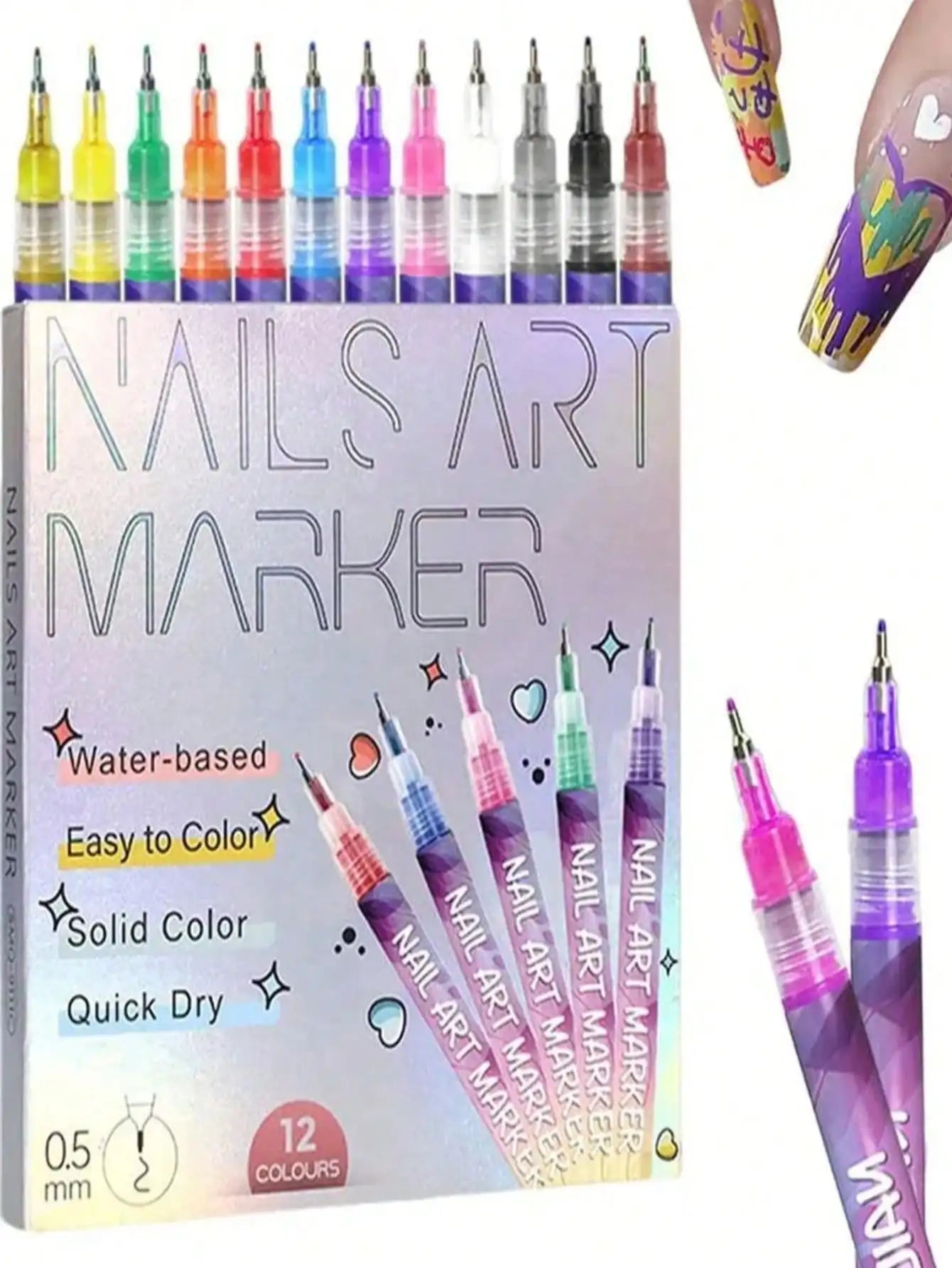 12 Nail Art Pen Marker 3D Special DIY Drawing Hook Decoration Tool Qme