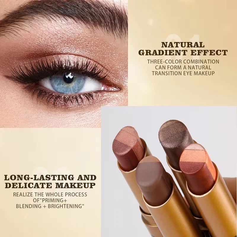 3-in-1 Eyeshadow Stick Lazy Tricolor Gradient Shimmer Gloss Quick Qme