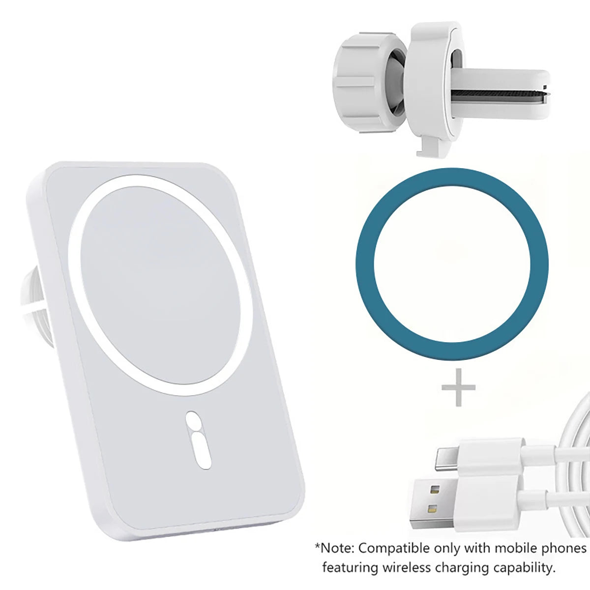 Magnetic Wireless Car Charger Phone Holder 17 16 15 14 13 12 Max Fast Qme WHITE