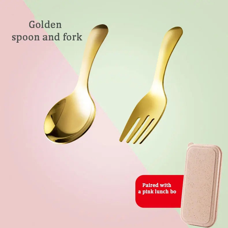 Outdoor Tourism 304 Stainless Steel Portable Tableware, CHILDREN'S Tableware, Dessert Tableware, Spoon and Fork Combination Qme Golden