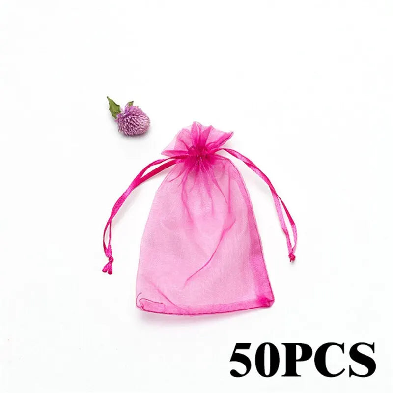 50pcs/Lot Multicolor Jewelry Packaging Bag 7*9 11*16 15*20cm Organza Bags Gift Storage Wedding Drawstring Pouches Wholesales Qme 15x20cm red