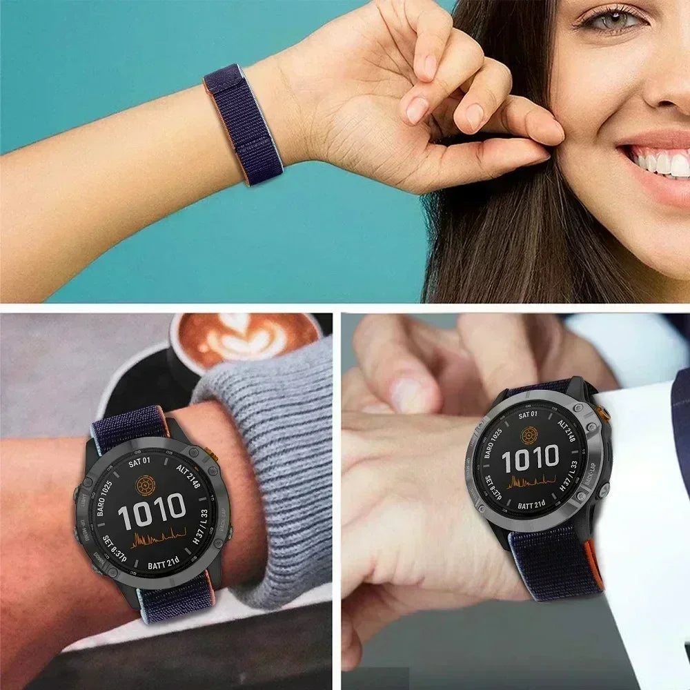26 20 22mm Nylon Watch Band For Garmin Fenix 7X 6X Pro 7 7S 6 6S 5X 5 5S Plus/Venu 2 Plus Hook and Loop Quick Dry Strap Qme