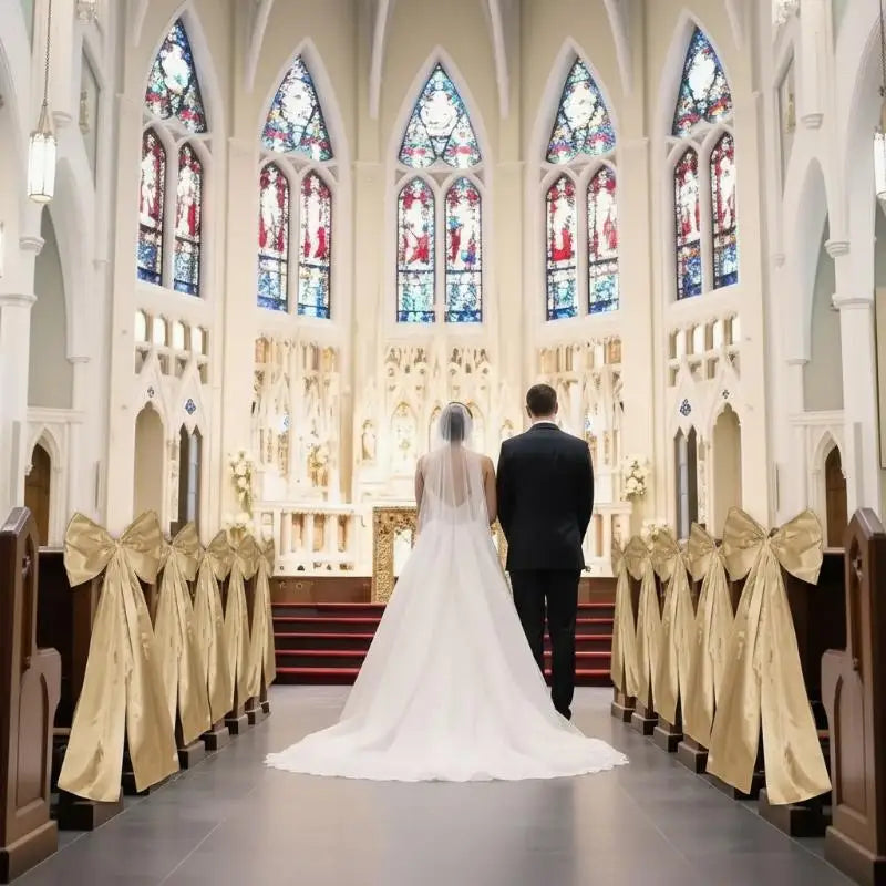 Easy-Tie Satin Chair Decorations with Long Tails for Church Aisles & Reception Venues, Elegant Wedding Backdrop Supplies Qme