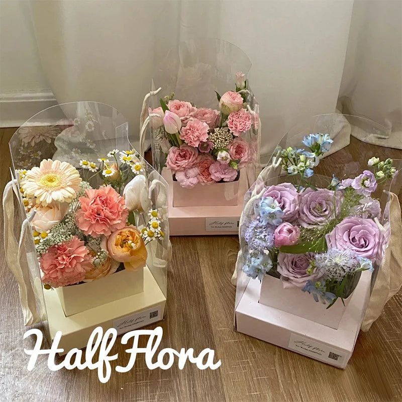Rose Flower Hand Packaging Box Waterproof Transparent Art Arrangement Qme