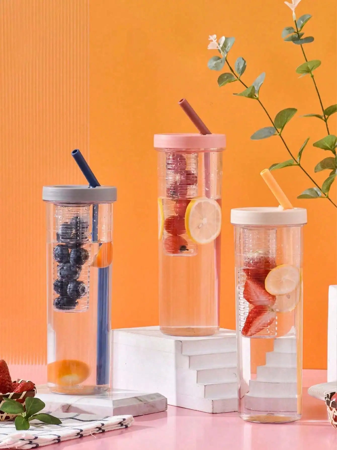 Portable Plastic Leak Proof Sports Water Cup Filter Layer Folding Qme