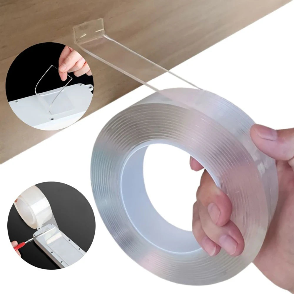 Nano Double Sided Adhesive Tape Extra Strong Glue Double Sided Masking Tape Waterproof Traceless Strip Household Reusable Tape Qme