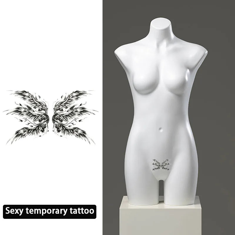 Sexy Lower Belly Succubus Realistic Tattoo Sticker for Women Waterproof and Sweatproof Body Art Wing Pattern Temporary Sticker Qme