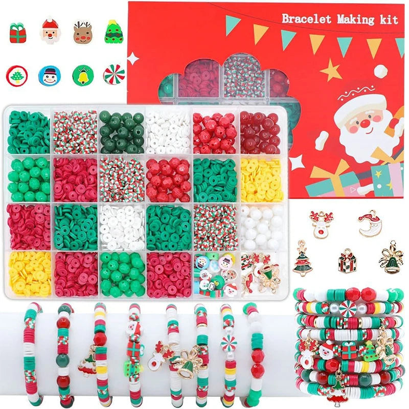 Christmas Bracelet Making Kit Friendship Beads Clay Beads Jewelry&Bracelet Making Kit Charm Bracelet Maker Set Christmas Gift Qme Beads Kit