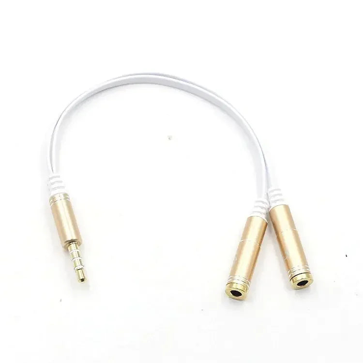 5pcs 3.5 One Point Two Earphone Microphone Audio Cable Audio Splitter One for Two Couple Line Earphone Adapter Cable Qme Gold