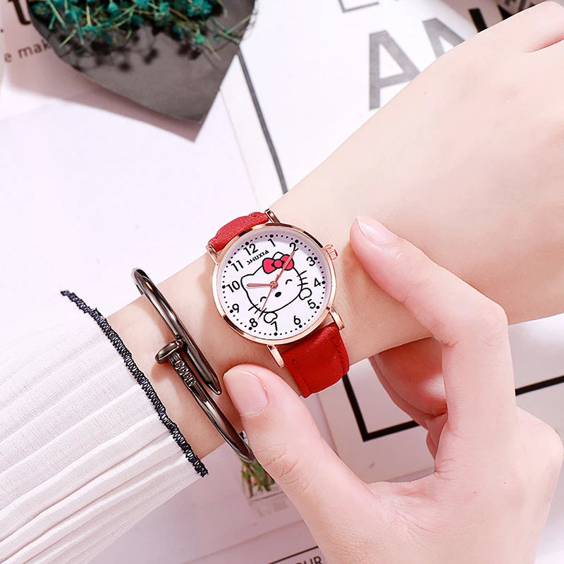 Hello Kitty Watch Minimalist, Cute Little Red Cat Student Watch in the Instagram Style Fresh and Chic Quartz Wristwatch Qme
