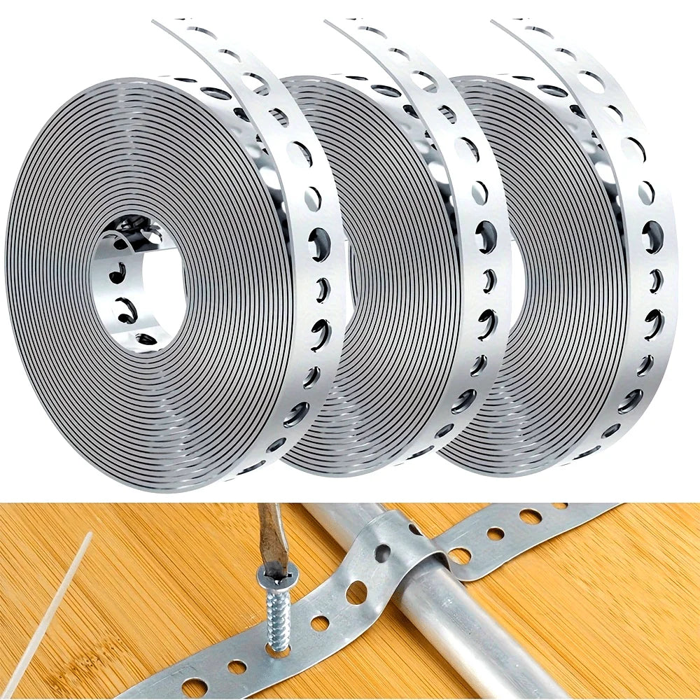 1 Roll of Galvanized Steel Tape, Pre-Punched Multi-Slot Metal Tape for Pipe Support and Sheet Metal Work Qme