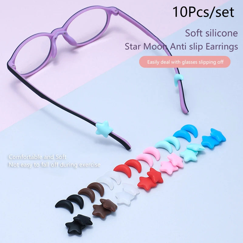 5 Pairs Anti Slip Ear Hook Silicone Star Moon Eyeglass Eyewear Qme
