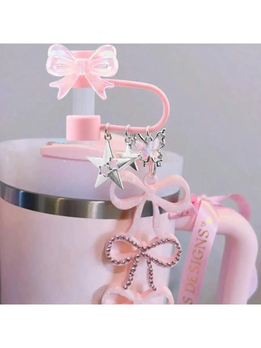 Cute Dust Cover Strawberry Star Pendant Straw Lid Compatible Stanley Qme