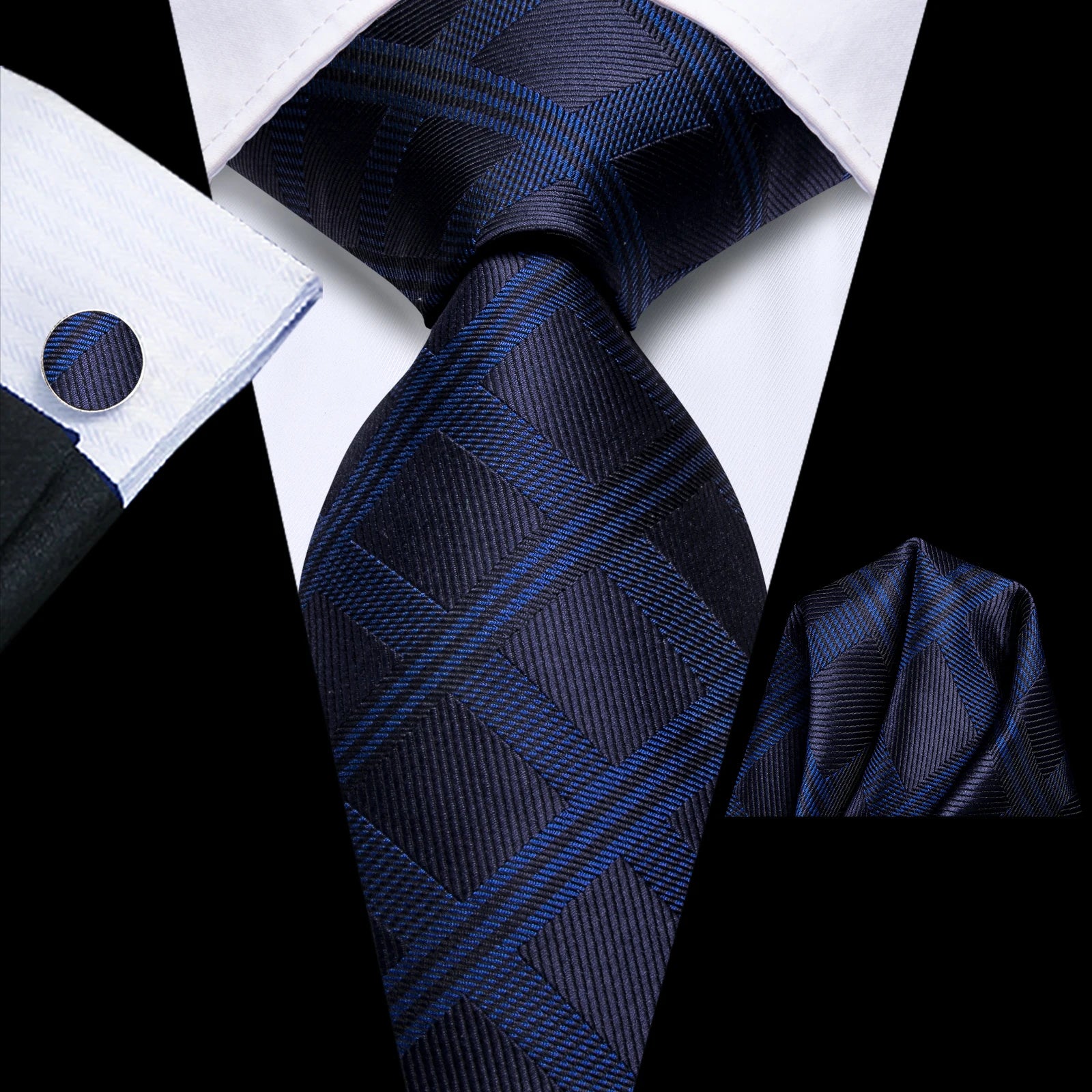 Hi-tie Fashion Black Grey Floral Mens Elegant Tie Handkerchief Qme N-3962