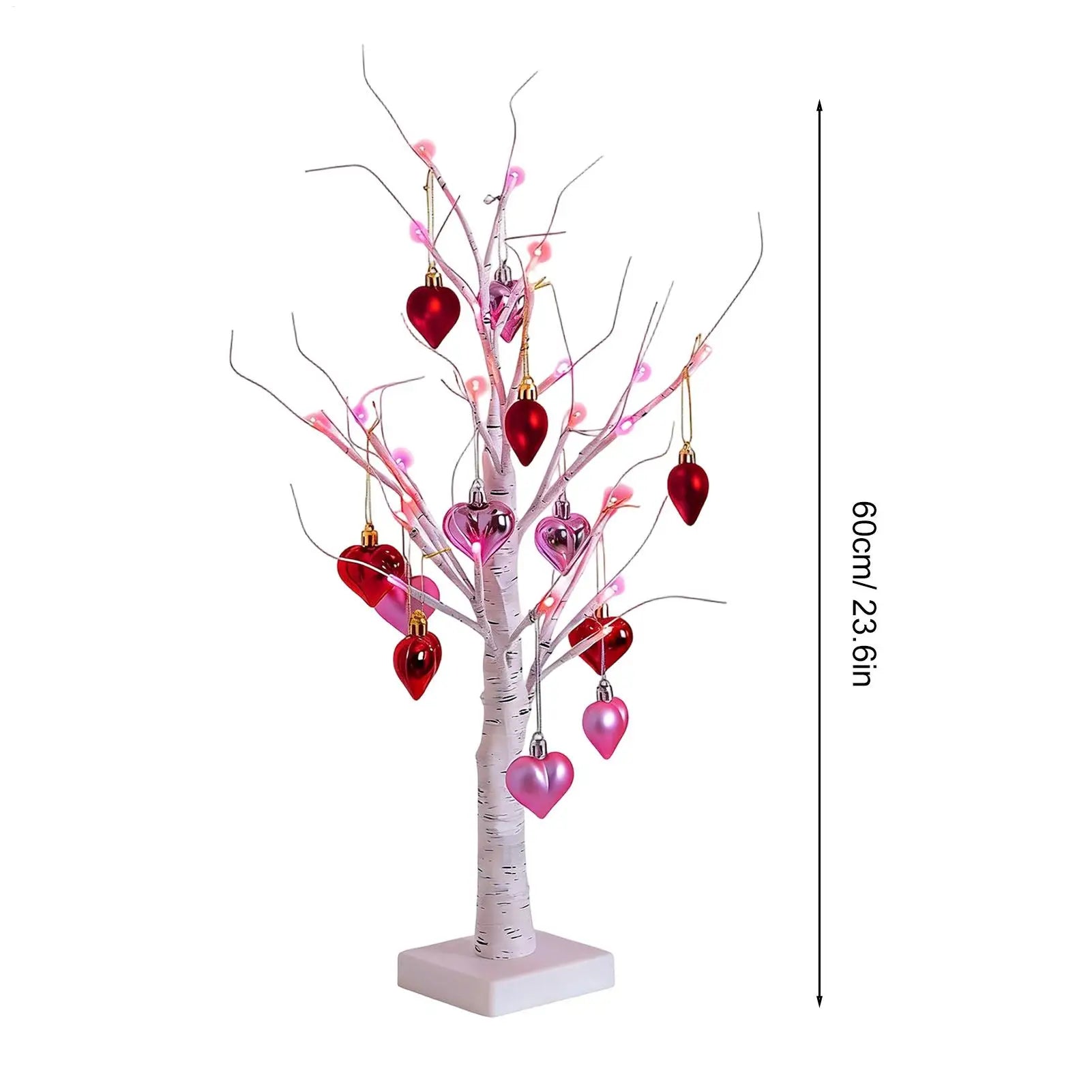 Valentines Lights 60cm Artificial Birches Centerpiece with Heart Ornaments USB Plug-In/Battery Operated Valentine Tree Lights Qme