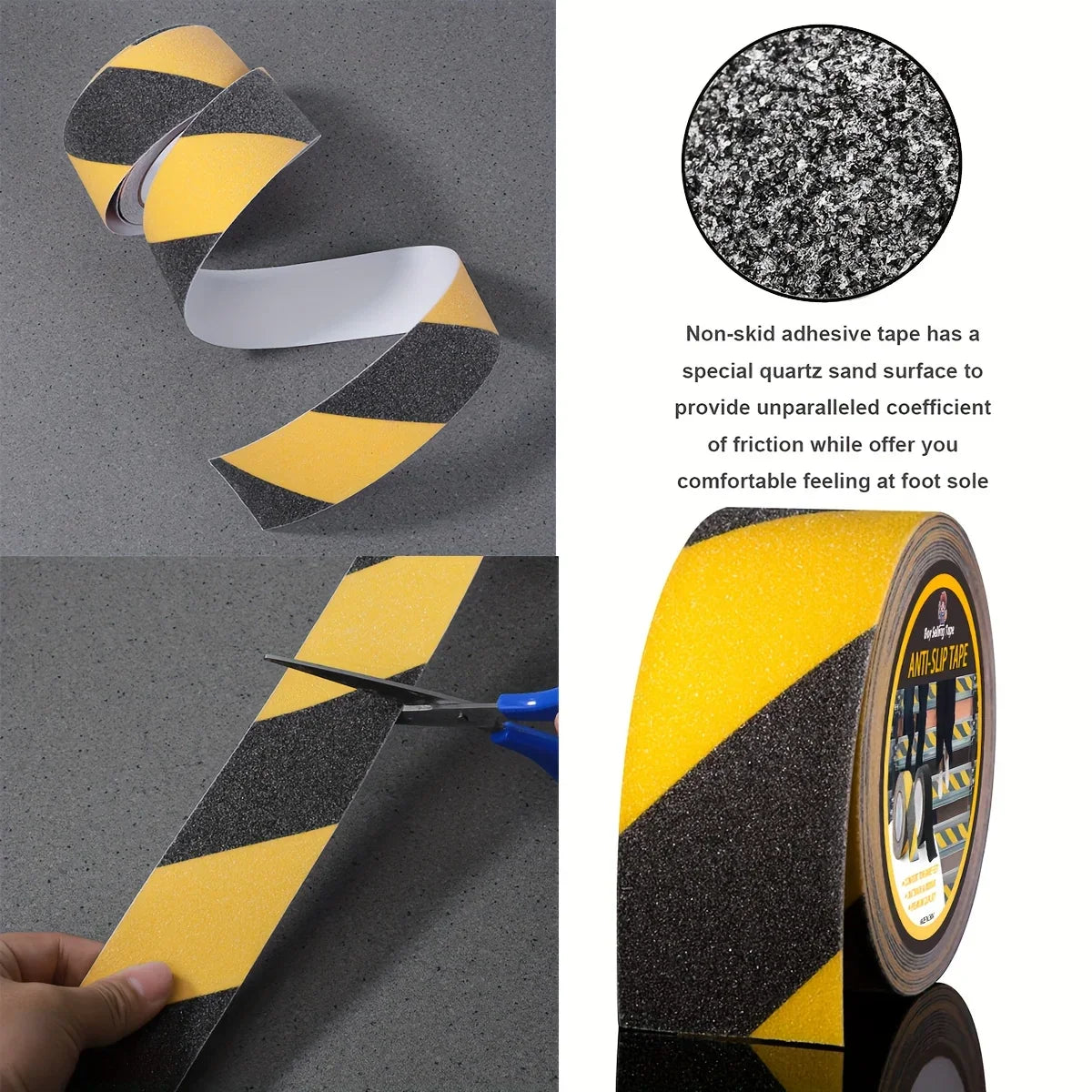 Anti Slip Safety Tape, Used for Anti Slip of Stairs and Steps, Strong Ground Grinding Tape (Yellow/Black) Hazard Warning Tape Qme