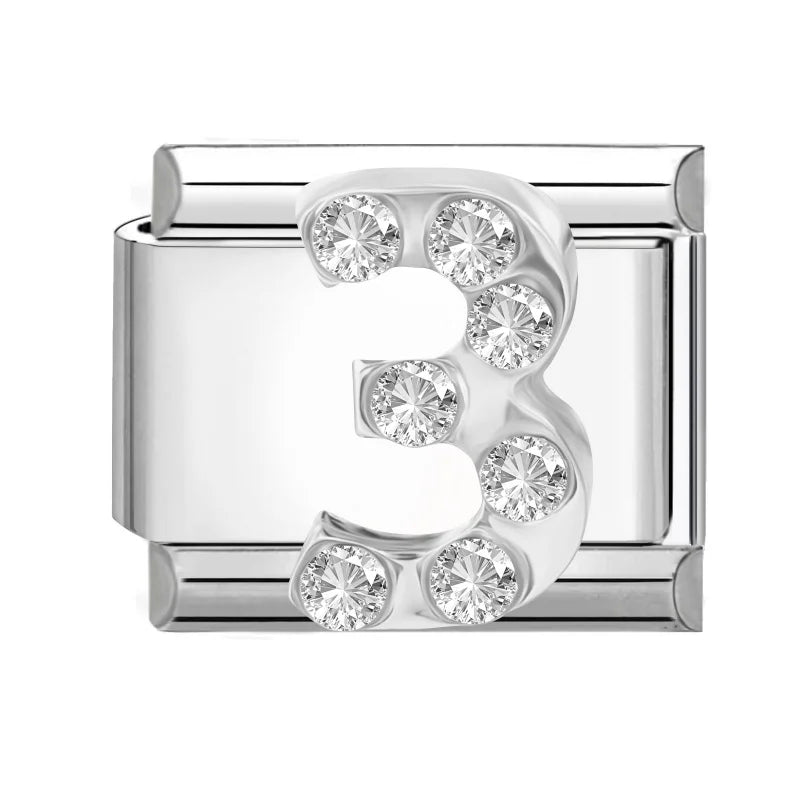 Selling Shiny Zircon Numbers 0-9 Italian Charm Link Stainless Steel