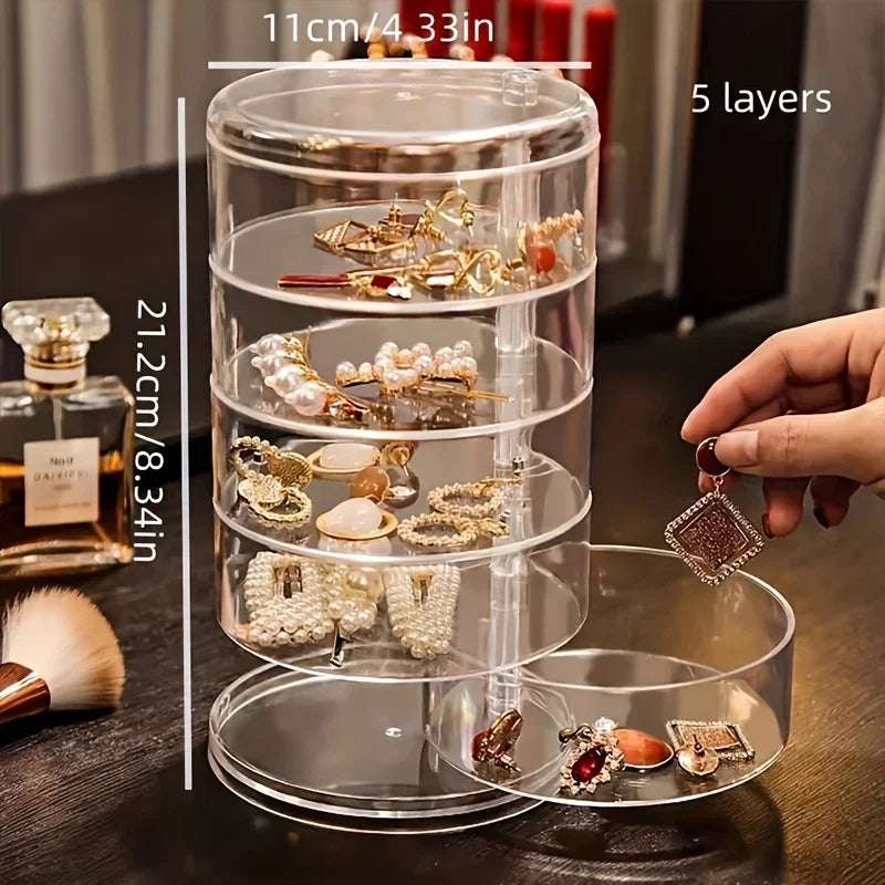 1pc A Large Capacity Rotating Dustproof Jewelry Storage Box in Bohemian Style - Features a Transparent And Durable Design Qme