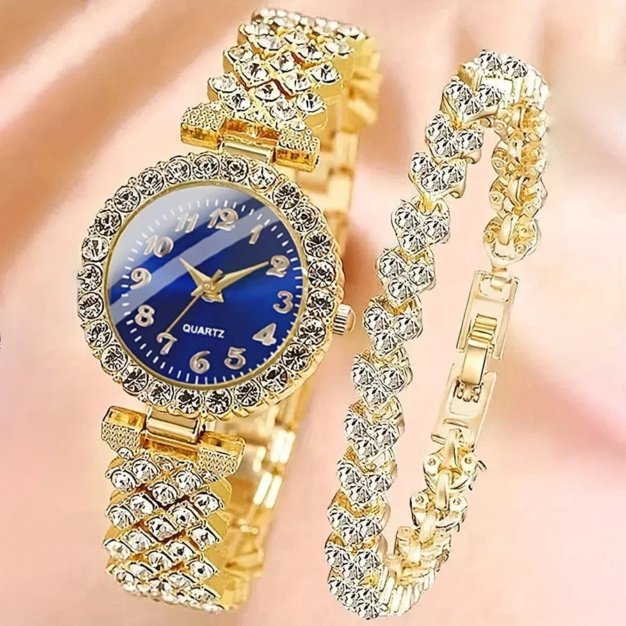 2pcs Temperament Baita Quartz Watch Female Explosive Fashion Short Video Female Lead PCS Jewelry Gift Set Qme Bronze No
