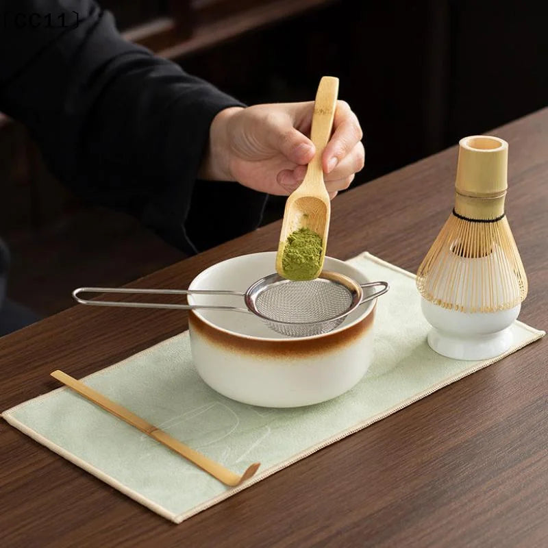 4 Matcha Bowl Spoon Tea Whisk Sieve Mesh Traditional Japanese Perfect Qme