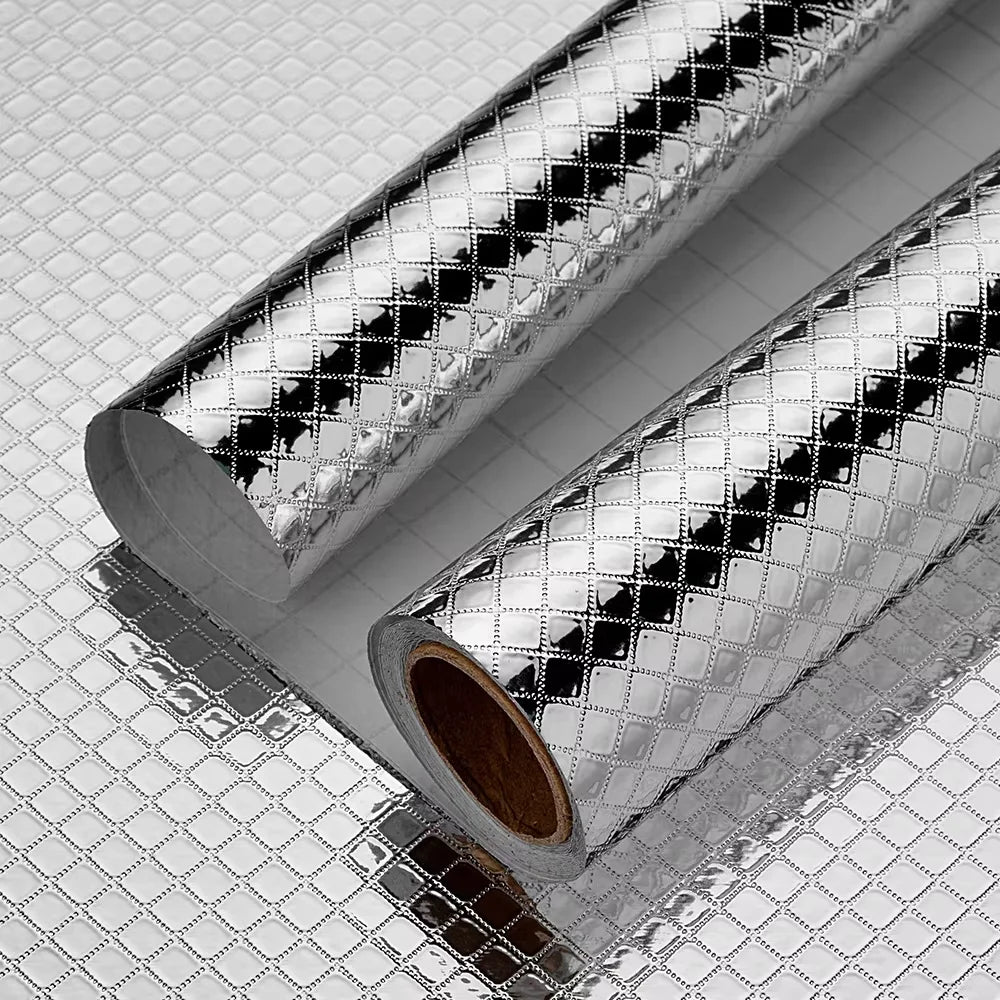 Silver Self Adhesive Temperature Resistance Wallpaper Waterproof Oil Qme 8 40cmX10m