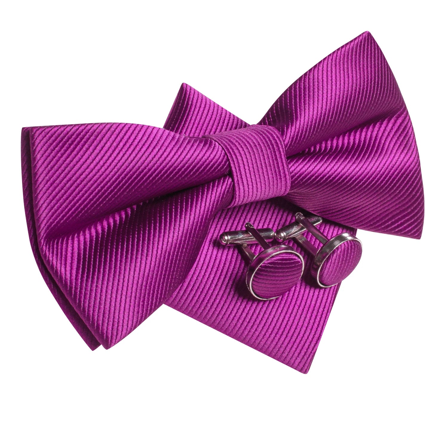 Hi-Tie Men's Bow Tie Handkerchief Cufflinks Set Monochrome Solid Stripe Pre-Tied Wedding Business Qme LH-0599