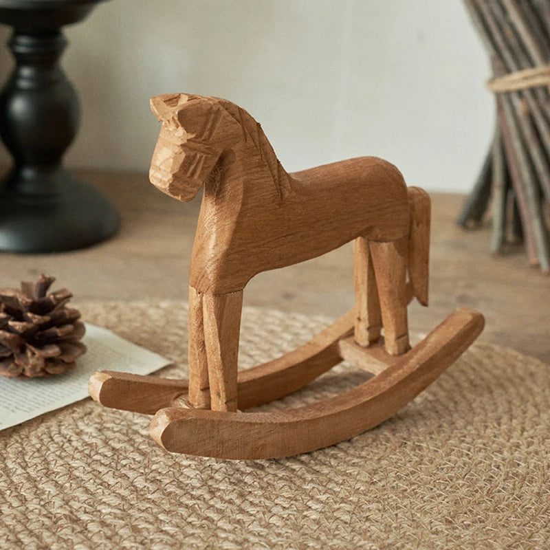Wooden Crafts Rocking Horse Statue Balance Art Figurines Home Decor Qme